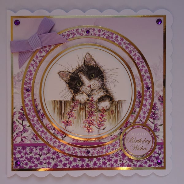 Belated Birthday Card Wishes Black White Cat Social Distanced 3D Luxury Handmade