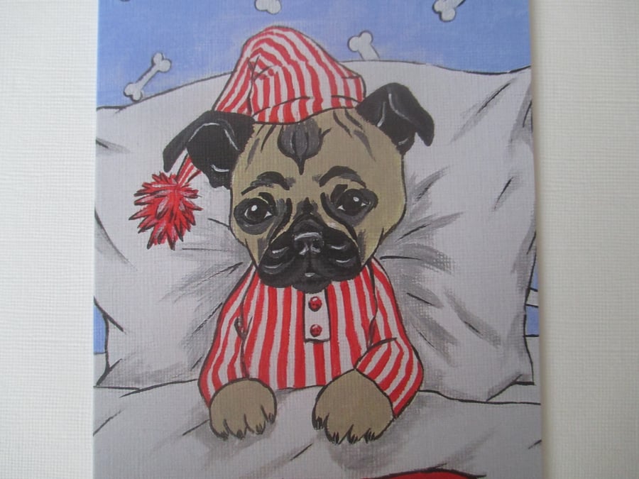 Pug Dog Blank Greetings Card Print from Original Painting