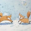 Original Painting foxies in the snow Jo Roper