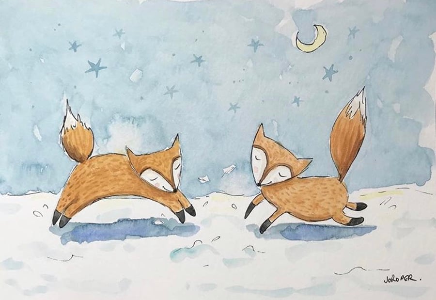Original Painting foxies in the snow Jo Roper