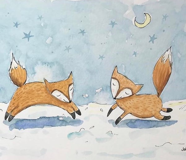 Original Painting foxies in the snow Jo Roper