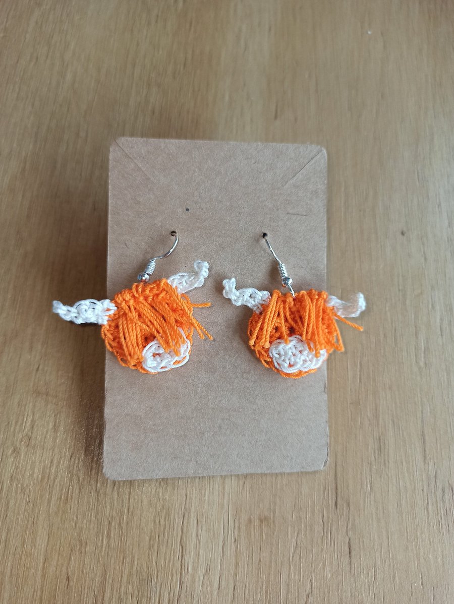 Highland cow earrings, crochet gift for women girls, Scottish present jewellery 