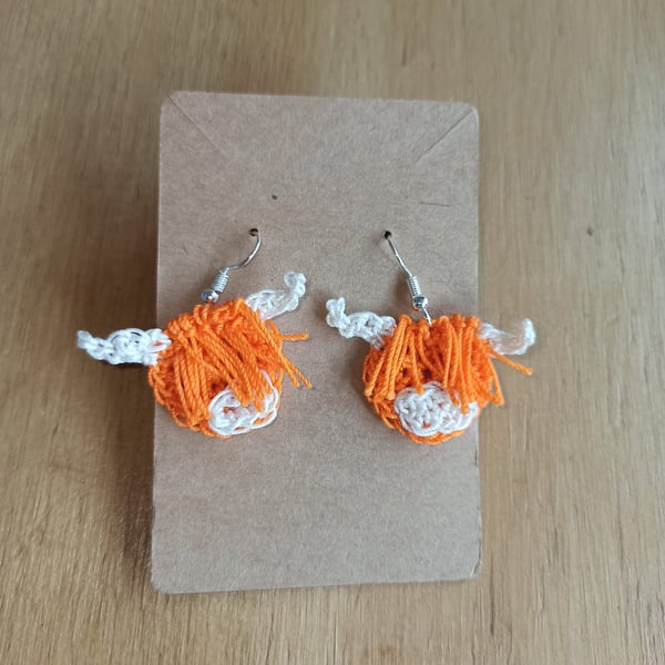 Highland cow earrings, crochet gift for women girls, Scottish present jewellery 