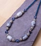 Blue marble necklace - natural grey marble with blue rainbow glass and beads - Image 8
