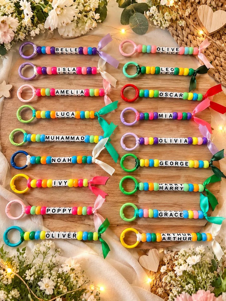 Personalised Beaded Name Charm Colourful Kids Bag Charm Handmade Belle and Olive