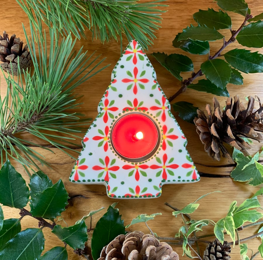 Ceramic Tree Shaped Tea light Holder, Hand Pain... Folksy