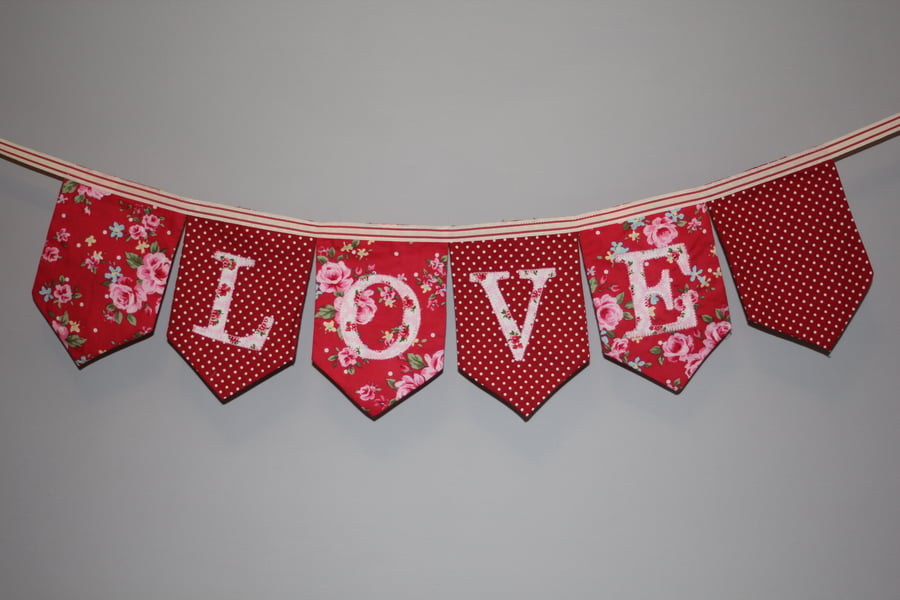 Red floral and polka dot 'LOVE' personalised bunting