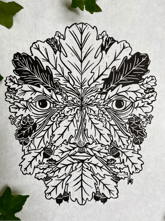 Green Man Lino Print