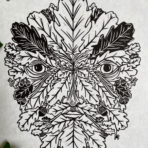 Green Man Lino Print