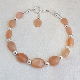 Gorgeous Peach Moonstone and Sterling Silver Bracelet.