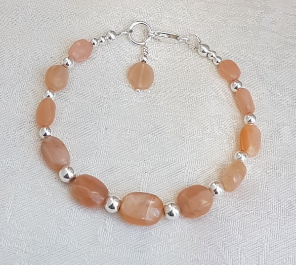 Gorgeous Peach Moonstone and Sterling Silver Bracelet.