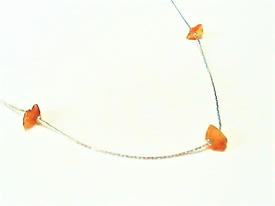 Silver Amber Necklace, Delicate Short Silver Chain with Raw Amber 