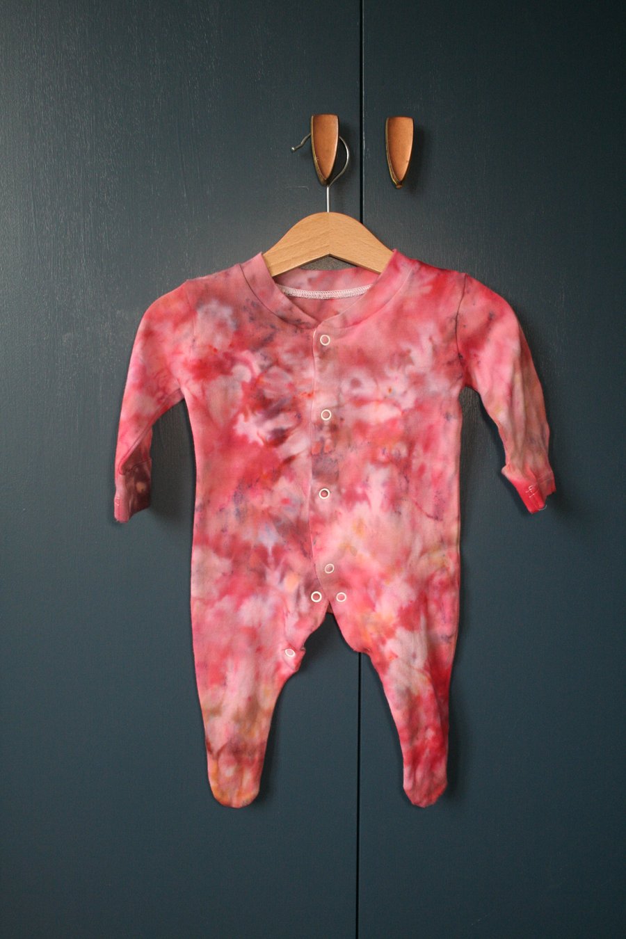 Newborn Baby Grow Ice-Dyed in a gorgeous mix of reds