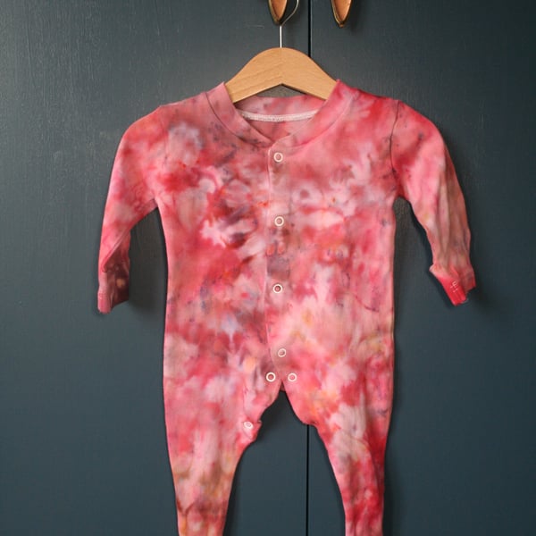 Newborn Baby Grow Ice-Dyed in a gorgeous mix of reds