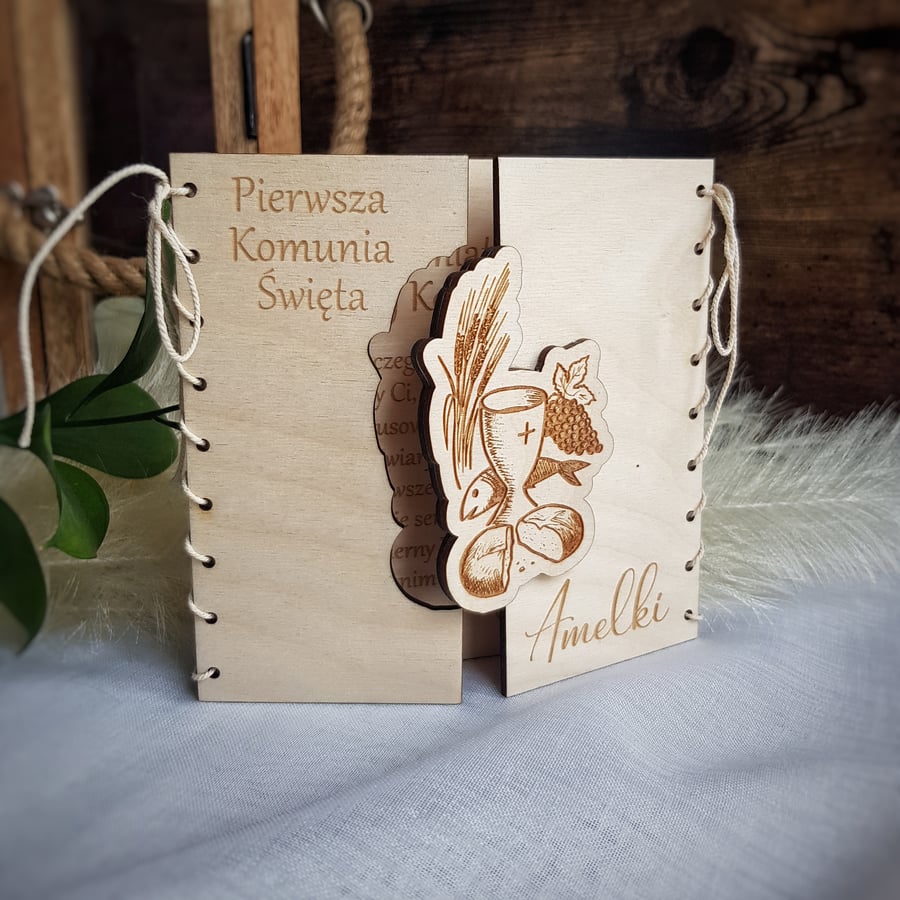 3D Rustic Personalised First Holy Communion Card