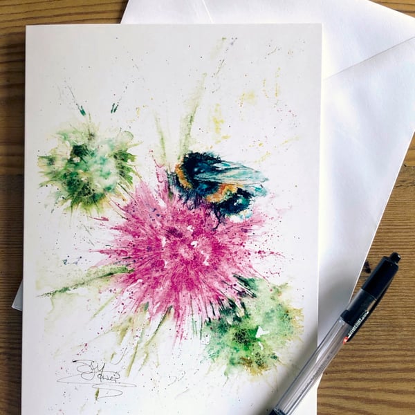 Bee Nice Card, Bumblebee Greetings Card, Bee Art Card, from a Watercolour Painti