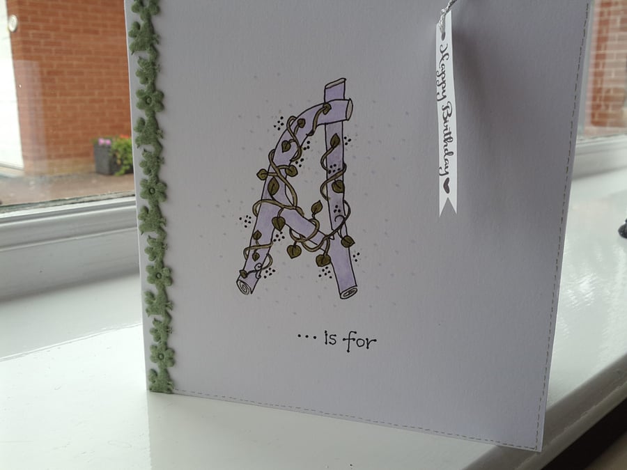 Personalised entwined leaf initial birthday card