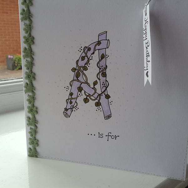 Personalised entwined leaf initial birthday card