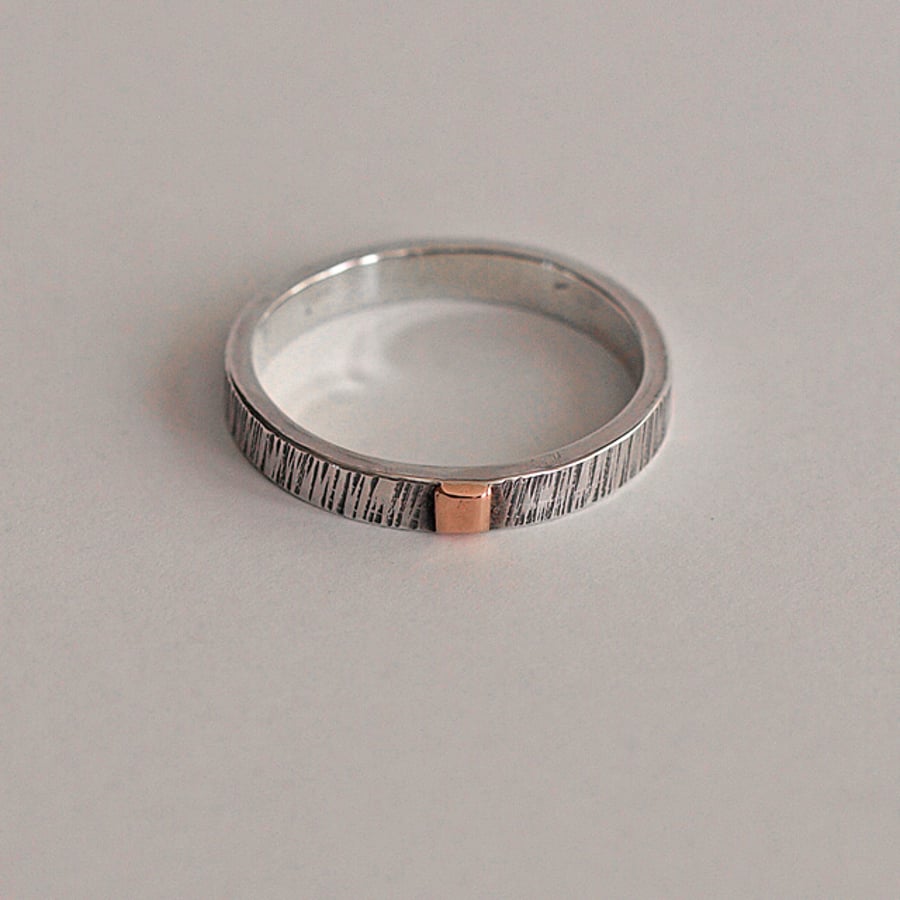 Silver and Copper Textured Ring, Men's Jewellery, Recycled Sterling Silver