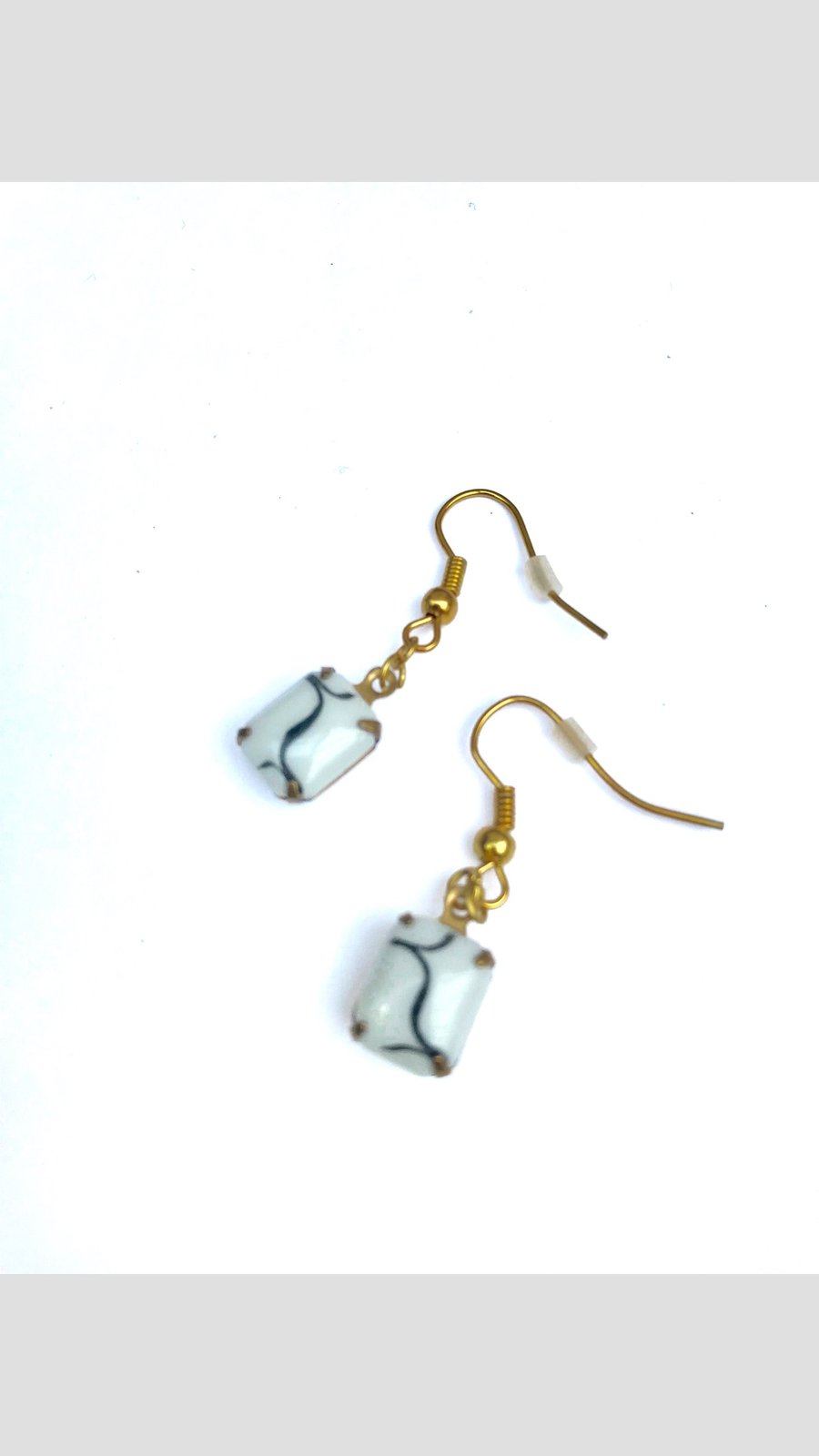  Earrings, grey and black vintage glass, gift for her.