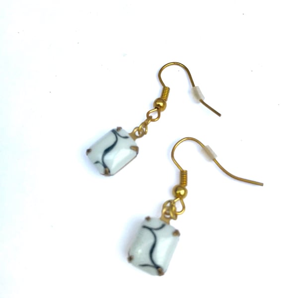  Earrings, grey and black vintage glass, gift for her.