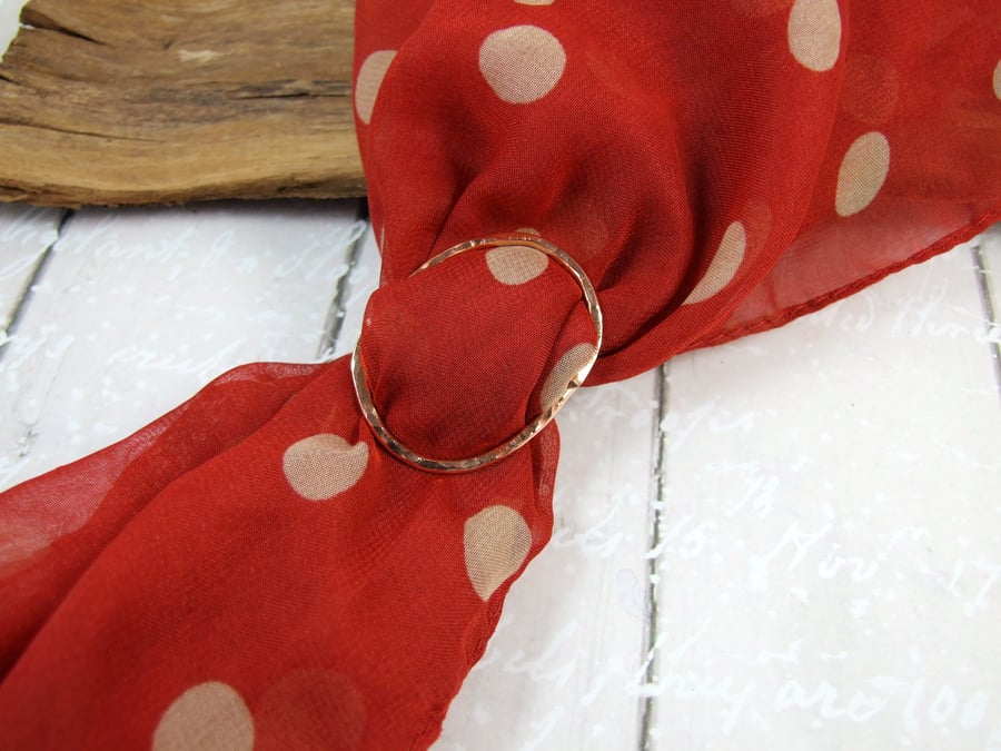 Hammered Copper Scarf Ring, Artisan Buckle for Silk Scarf