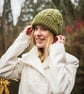 Green chunky cabled wool mohair beanie hat - Image 3
