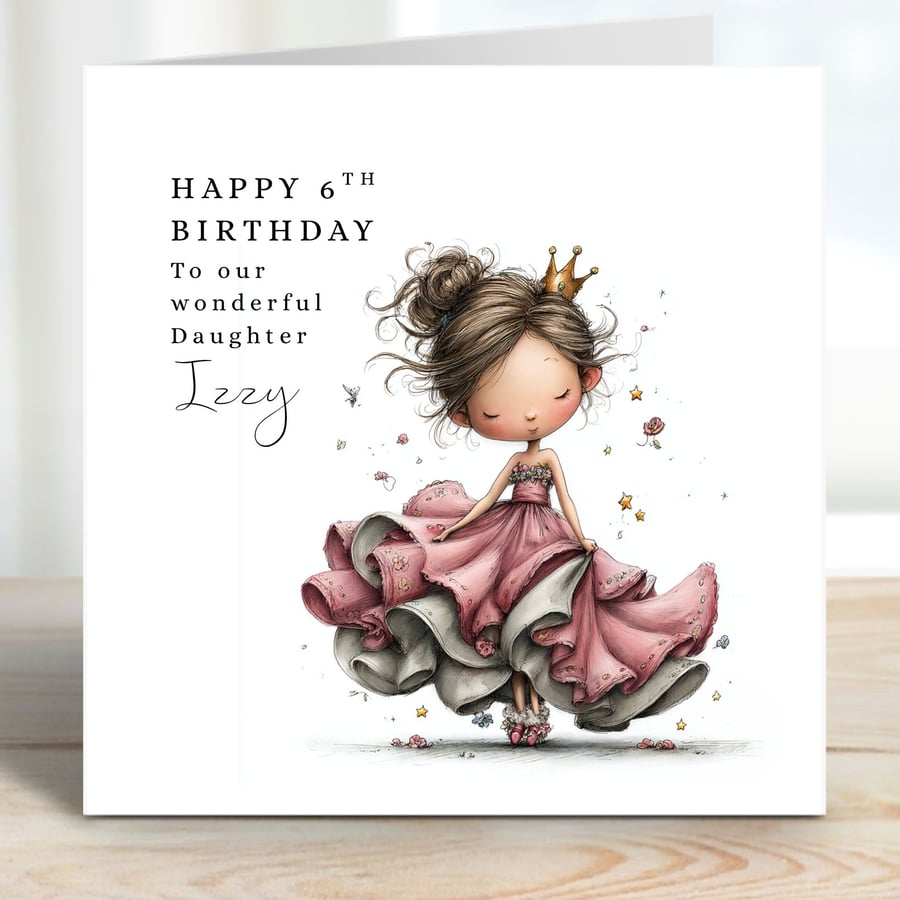 Personalised Princess Card - Card for Daughter, Granddaughter - Card With Name