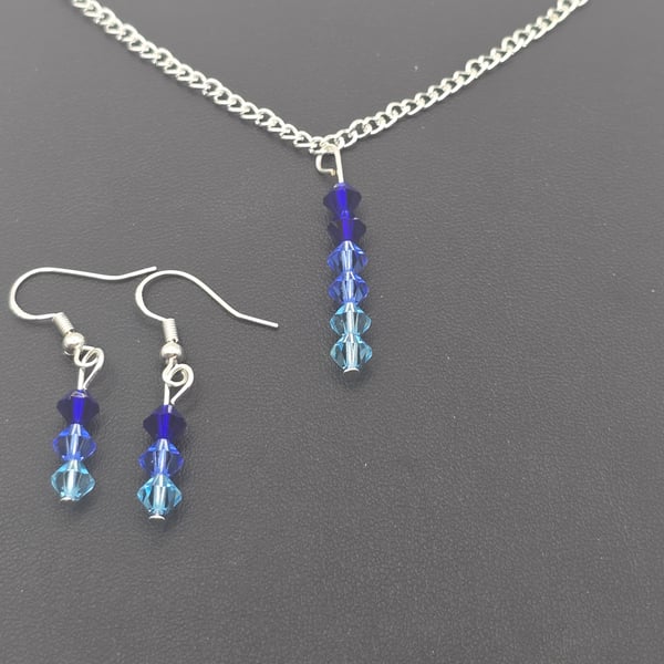 Preciosa Crystal Bracelet jewellery set - Blue ombre (Necklace and Earrings)