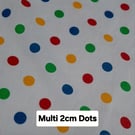 1 Metre Multi Coloured 2cm Polka Dots Lightweight Poycotton Fabric 1.12m Wide