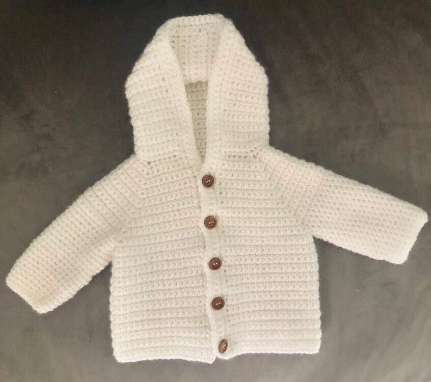 Handmade Crocheted Hooded Baby Cardigan jacket. Various sizes