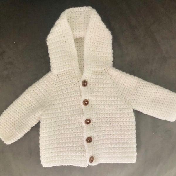 Handmade Crocheted Hooded Baby Cardigan jacket. Various sizes