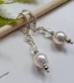 White Shell Pearl & Crystal Silver Plated Earrings  - Image 3