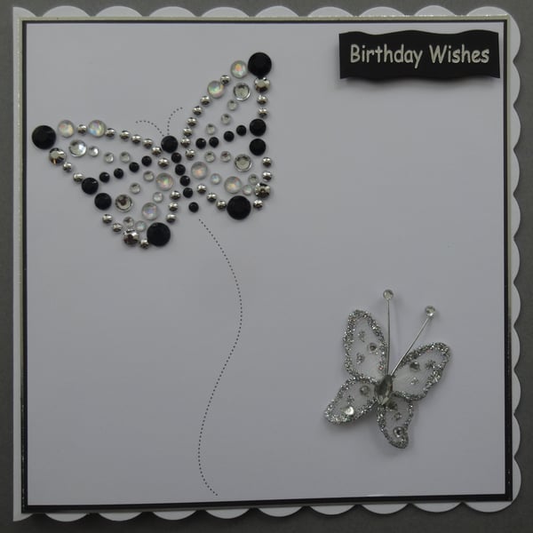 Birthday Wishes Card Butterfly Butterflies Gems 3D Luxury Handmade Card