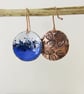Copper Textured Dangle Earrings in Blue and White with Glass Sprinkles - Image 3