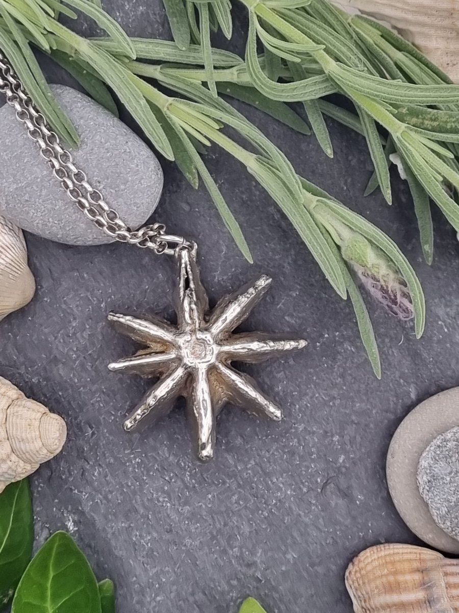 Real Star Anise preserved in silver pendant necklace 