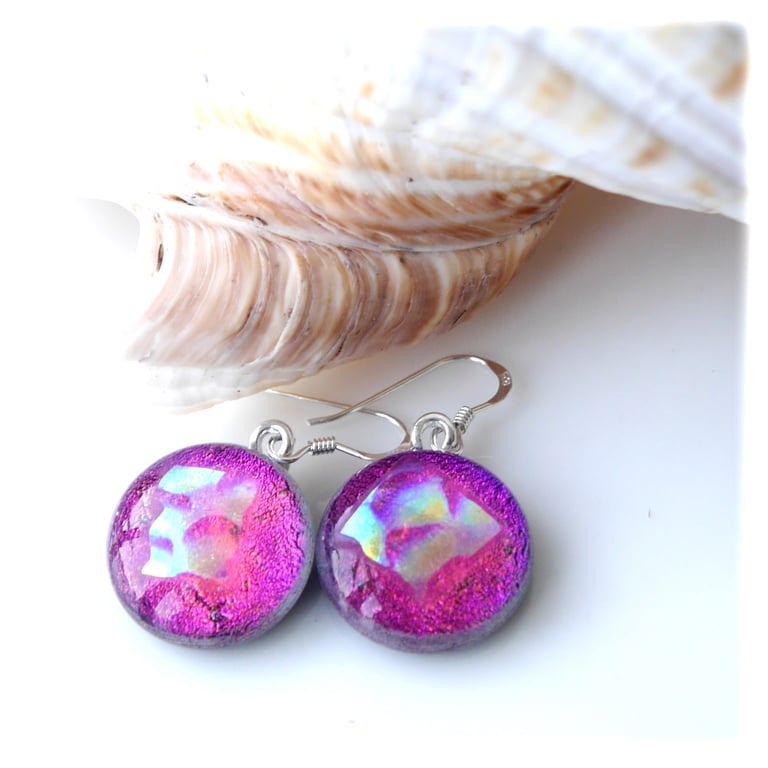 Luxury Dichroic Earrings Fused Glass L009 Sterling Silver hooks