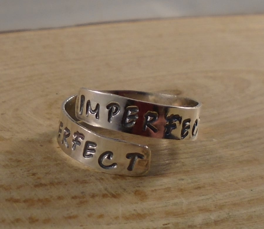 Sterling Silver Stamped 'Imperfectly Perfect' Adjustable Ring