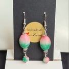 Gorgeous Watermelon Gemstone Oval Bead Earrings with Dangle