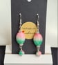 Gorgeous Watermelon Gemstone Oval Bead Earrings with Dangle - Image 1