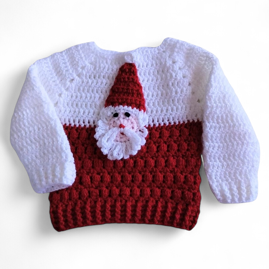 Crocheted Baby Jumper with Santa Face, 3 - 6 months, Baby's First Christmas 