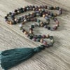 Indian and Moss Agate hand knotted long tassel necklace