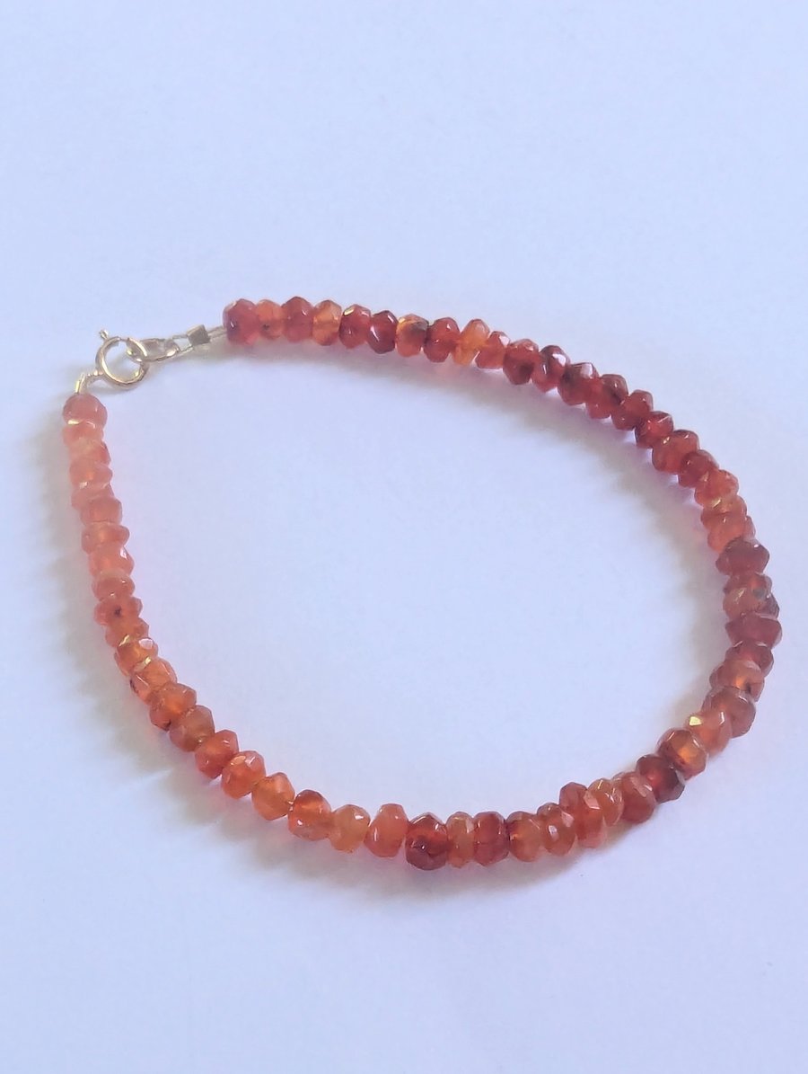 Carnelian Beaded Bracelet, gold filled clasp