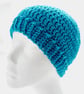 Sea Blue Aran, Crochet Beanie Hat with Brim - Summer Seconds
