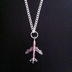 aeroplane pendant necklace silver plated 18" curb chain
