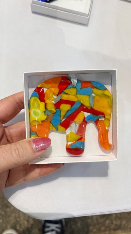 Fused glass Elmer elephant  hanging 