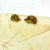 Wooden Hedgehog stud earrings with gold butterflies Japanese washi paper