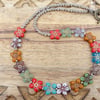 Czech Glass Daisy Necklace, multicolour necklace, floral necklace.