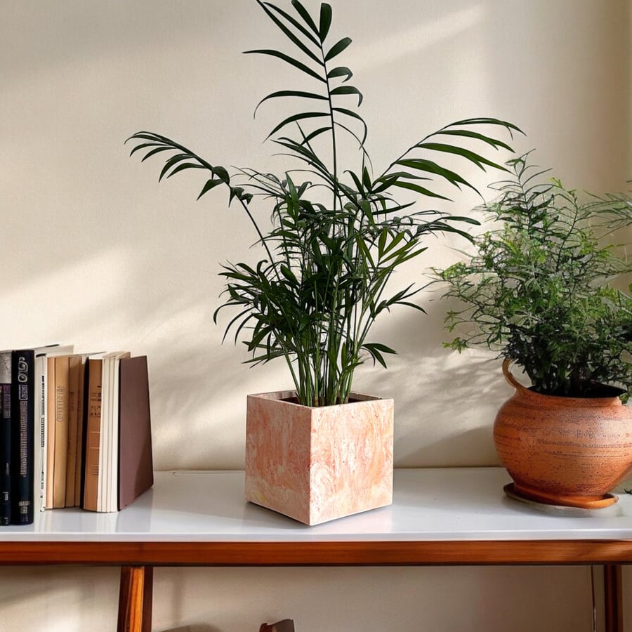 Autumn Colours Plant Pot Cube - Marbled Planter Made from Premium Alpha Plaster