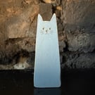 Tall Wooden Grey Cat Shelf Sitter – Handmade Maple Cat Decoration